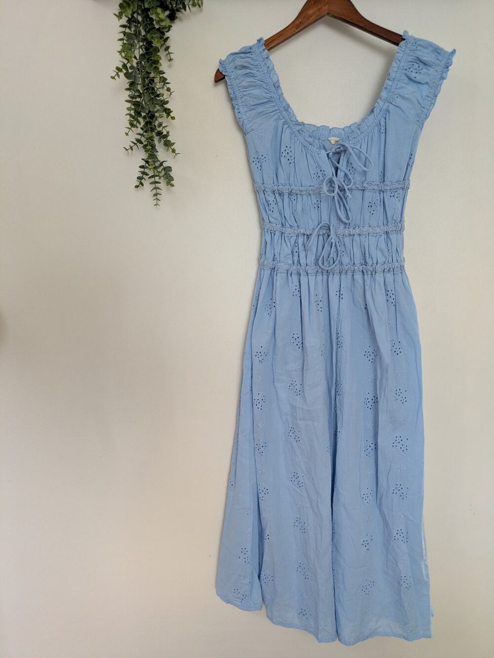 Sim & Sam Light Blue Eyelet Midi Dress | Cottagecore Milkmaid